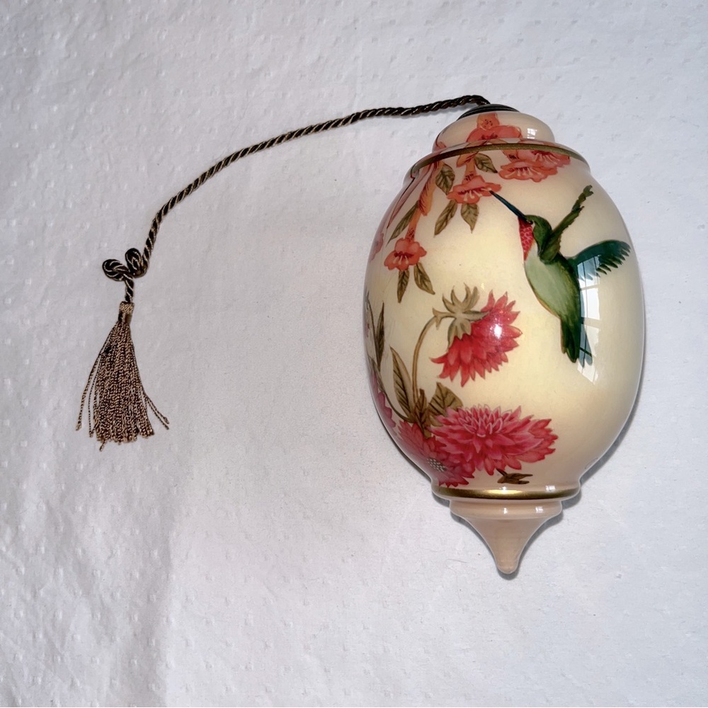 Ne Qwa Art Serenity Prayer Hummingbird Hand Painted Glass Teardrop Ornament